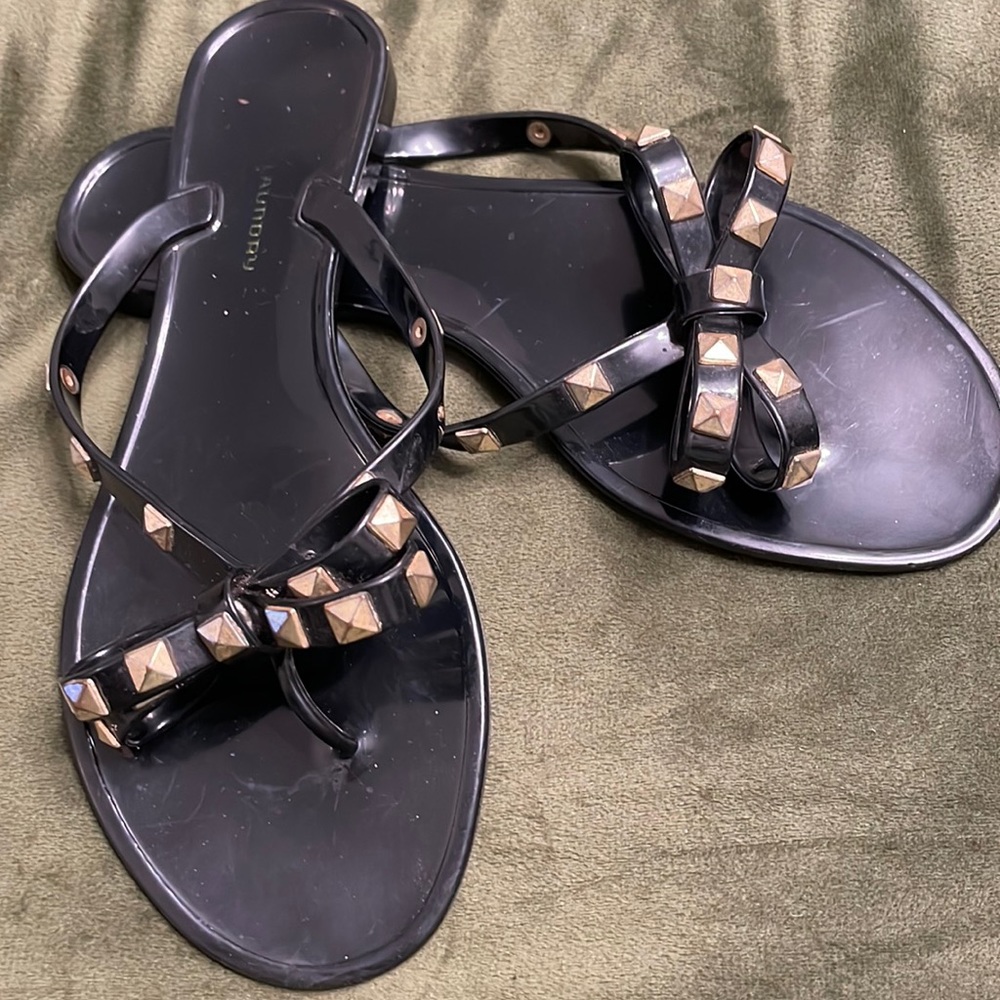 Black and Gold Chinese Laundry Studded Bow Sandals